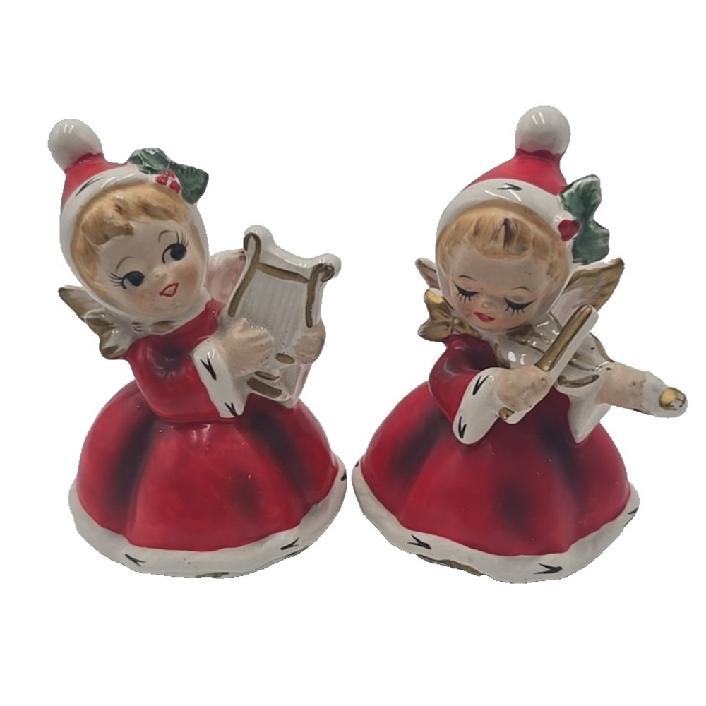 Vintage Set of‎ 2 Napco Christmas Holiday Angels X-7258 Violin